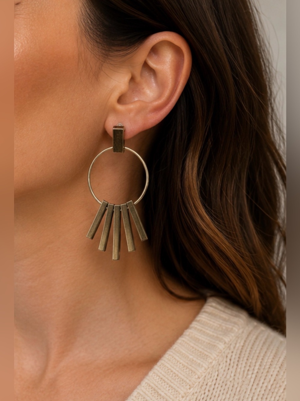Boho Gold‎ Hoop Fringe Earrings | Modern Geometric Statement Dangle Earrings